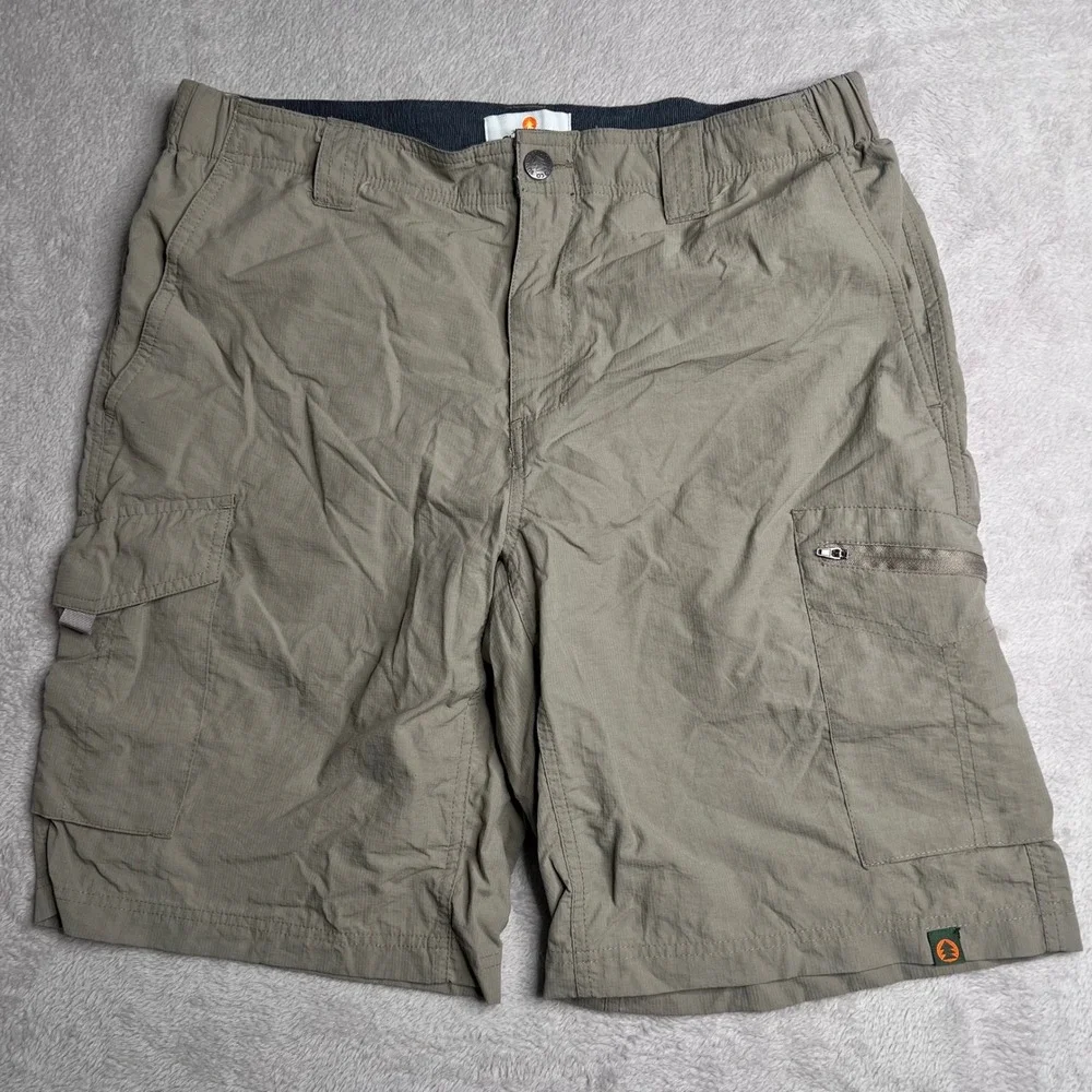 SUN RIVER CLOTHING CO Mens Cargo Shorts Khaki Nylon Polyester Zip Pocket Size 36
